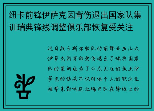 纽卡前锋伊萨克因背伤退出国家队集训瑞典锋线调整俱乐部恢复受关注 纽卡前锋伊萨克因背伤退出国家队集训瑞典锋线调整俱乐部恢复受关注
